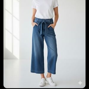 J. Crew Factory Paperbag High Rise Wide Leg Cropped Blue Denim Jeans